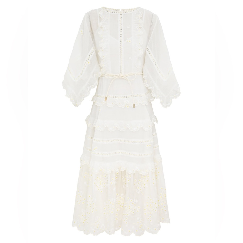 Zimmermann Acacia Embroidered Midi Dress in Ivory NWT